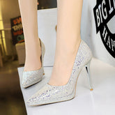 Cocktail High Heels Stiletto Heel Waterproof Platform Shallow Mouth Pointed Toe Sequined Shoes Shoes